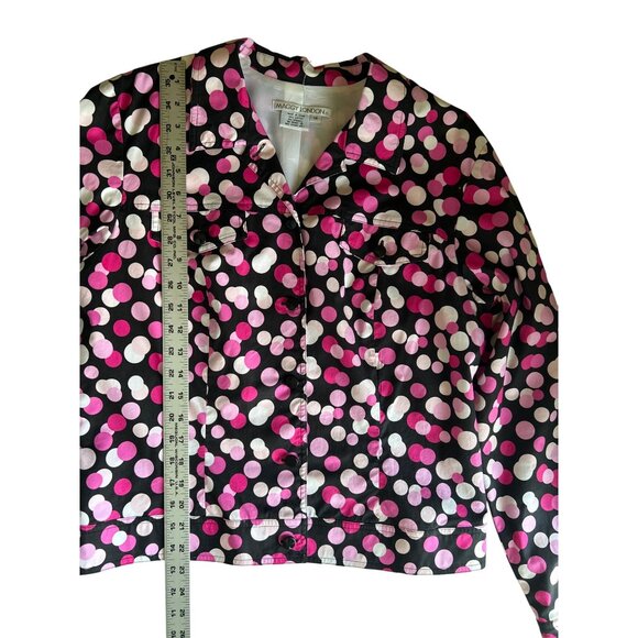 Maggy London Polka Dot Button-Up Jacket Size 14 Black Pink White Lightweight - Picture 6 of 6